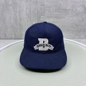 Vintage‎ Bugle Boy Hat Cap Snapback Navy Blue Canvas 100% Wool Baseball Cap
